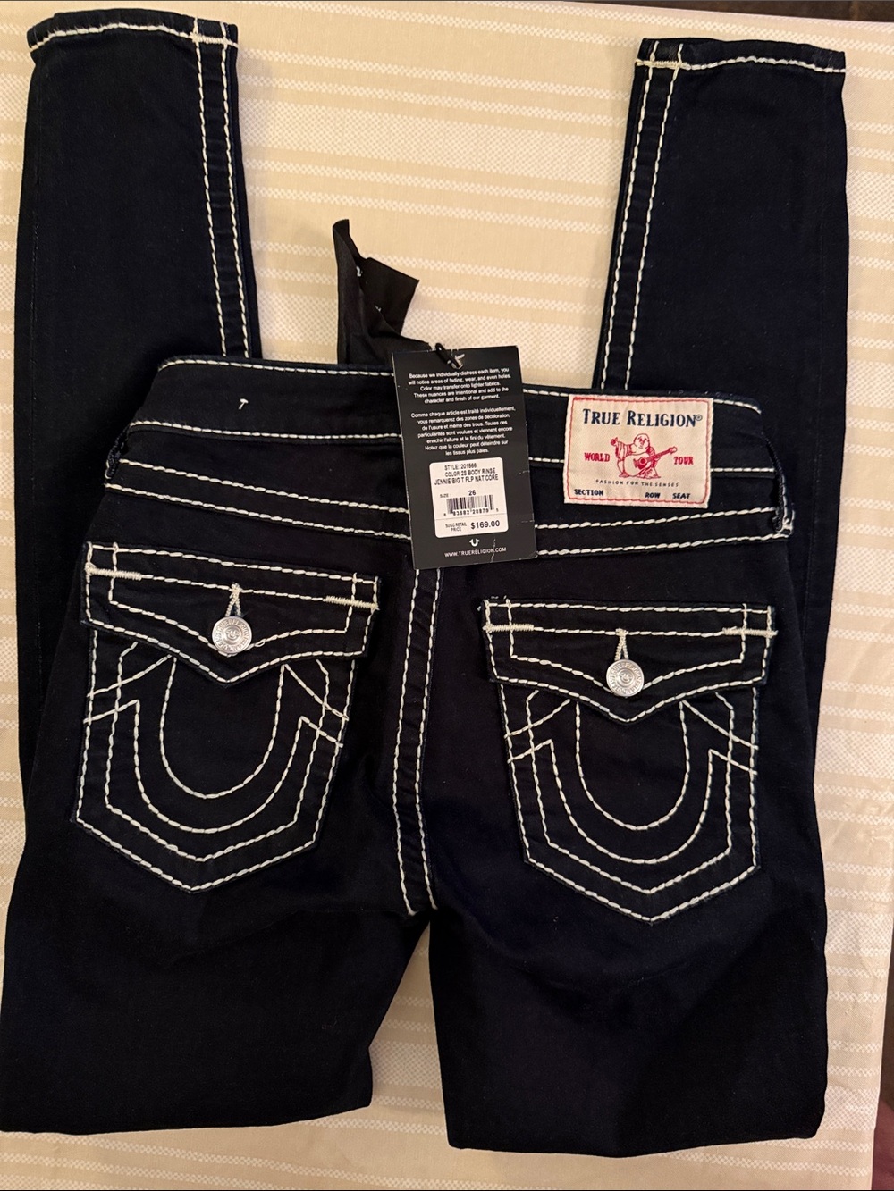 NWT** True Religion Black Jeans with White Contrast Stitching